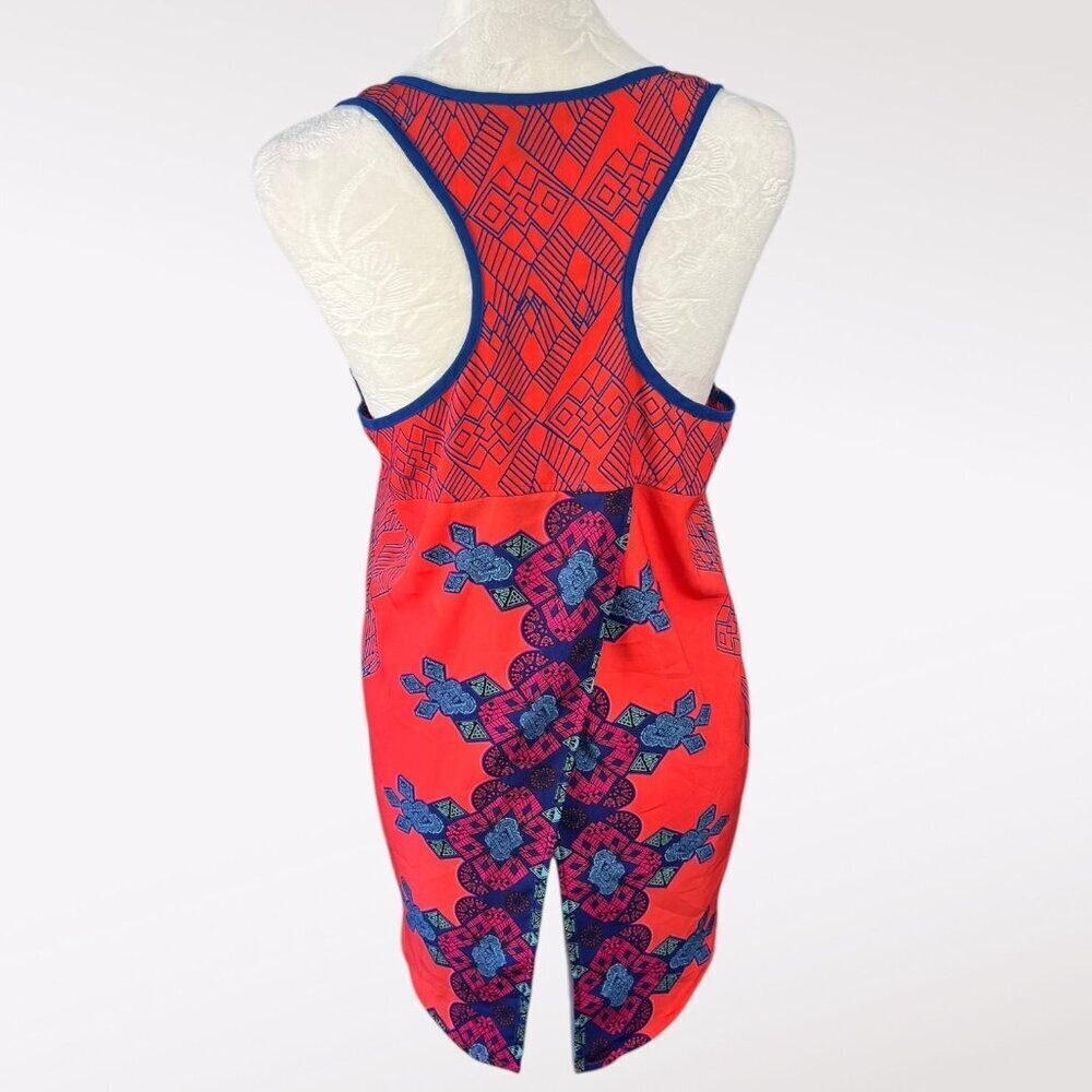 Atina Cristina Tank Top Racerback Split Hem Orange Blue XS